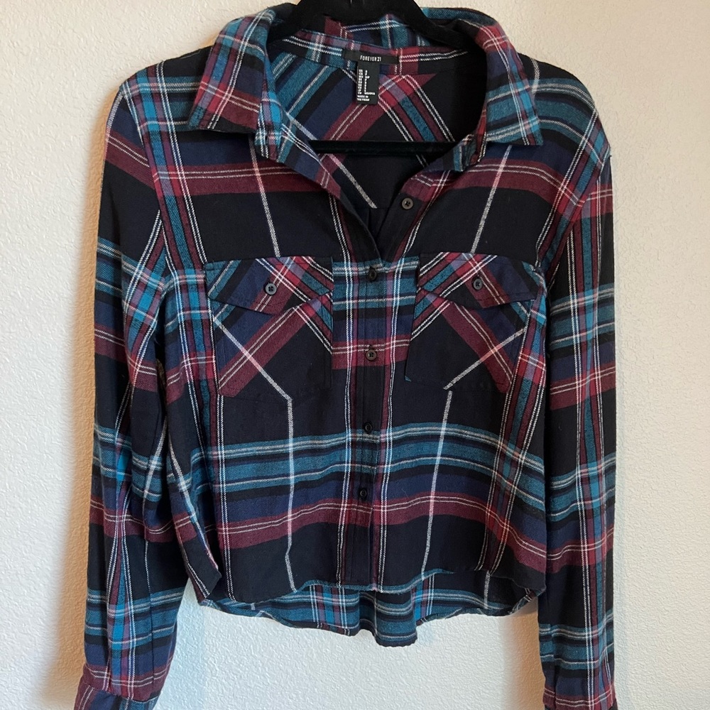 Forever 21 Plaid Long Sleeve Crop Top